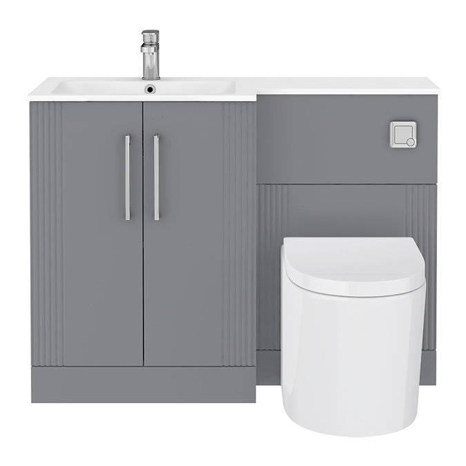 Roxbury Deco Fluted 1100mm Grey Combination Unit with Matt White Stone Basin, Round Pan & Chrome Flush