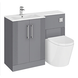 Roxbury Deco Fluted 1100mm Grey Combination Unit with Matt White Stone Basin, Round Pan & Chrome Flush