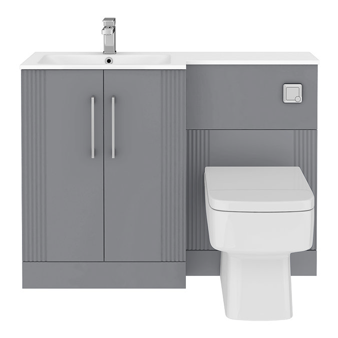Roxbury Deco Fluted 1100mm Grey Combination Unit with Matt White Stone Basin, Square Pan & Chrome Flush