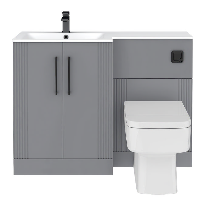 Roxbury Deco Fluted 1100mm Grey Combination Unit with White Stone Basin - Black Handles & Flush, Square Pan