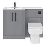 Roxbury Deco Fluted 1100mm Grey Combination Unit with White Stone Basin - Black Handles & Flush, Square Pan