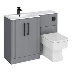 Roxbury Deco Fluted 1100mm Grey Combination Unit with White Stone Basin - Black Handles & Flush, Square Pan
