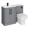 Roxbury Deco Fluted 1100mm Grey Combination Unit with White Stone Basin - Black Handles & Flush, Square Pan