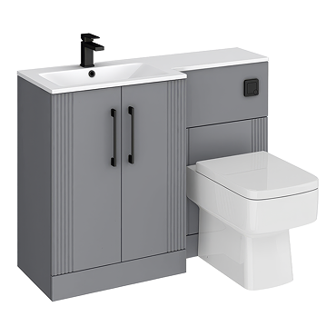 Roxbury Deco Fluted 1100mm Grey Combination Unit with White Stone Basin - Black Handles & Flush, Square Pan