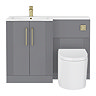 Roxbury Deco Fluted 1100mm Grey Combination Unit with White Stone Basin - Brushed Brass Handles & Flush, Round Pan