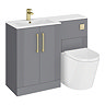 Roxbury Deco Fluted 1100mm Grey Combination Unit with White Stone Basin - Brushed Brass Handles & Flush, Round Pan