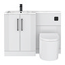 Roxbury Deco Fluted 1100mm White Combination Unit with Carrera Marble Basin - Black Handles & Flush, Round Pan