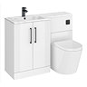 Roxbury Deco Fluted 1100mm White Combination Unit with Carrera Marble Basin - Black Handles & Flush, Round Pan