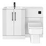 Roxbury Deco Fluted 1100mm White Combination Unit with Carrera Marble Basin - Black Handles & Flush, Square Pan