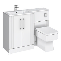 Roxbury Deco Fluted 1100mm White Combination Unit with Carrera Marble Basin, Square Pan & Chrome Flush
