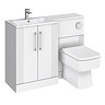 Roxbury Deco Fluted 1100mm White Combination Unit with Carrera Marble Basin, Square Pan & Chrome Flush