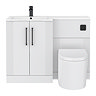 Roxbury Deco Fluted 1100mm White Combination Unit with Matt White Stone Basin - Black Handles & Flush, Round Pan
