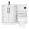 Roxbury Deco Fluted 1100mm White Combination Unit with Matt White Stone Basin - Matt Black Handles & Flush, Square Pan