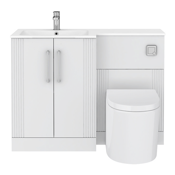 Roxbury Deco Fluted 1100mm White Combination Unit with Matt White Stone Basin, Round Pan & Chrome Flush