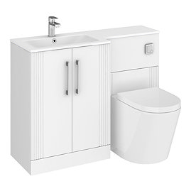 Roxbury Deco Fluted 1100mm White Combination Unit with Matt White Stone Basin, Round Pan & Chrome Flush