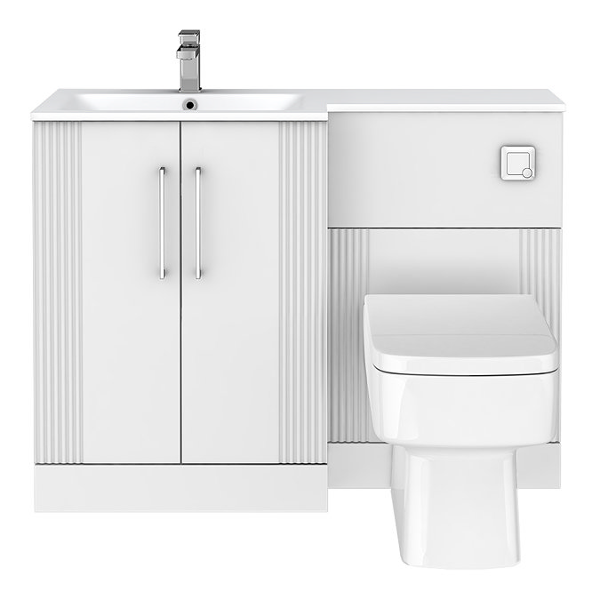 Roxbury Deco Fluted 1100mm White Combination Unit with Matt White Stone Basin, Square Pan & Chrome Flush