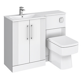 Roxbury Deco Fluted 1100mm White Combination Unit with Matt White Stone Basin, Square Pan & Chrome Flush