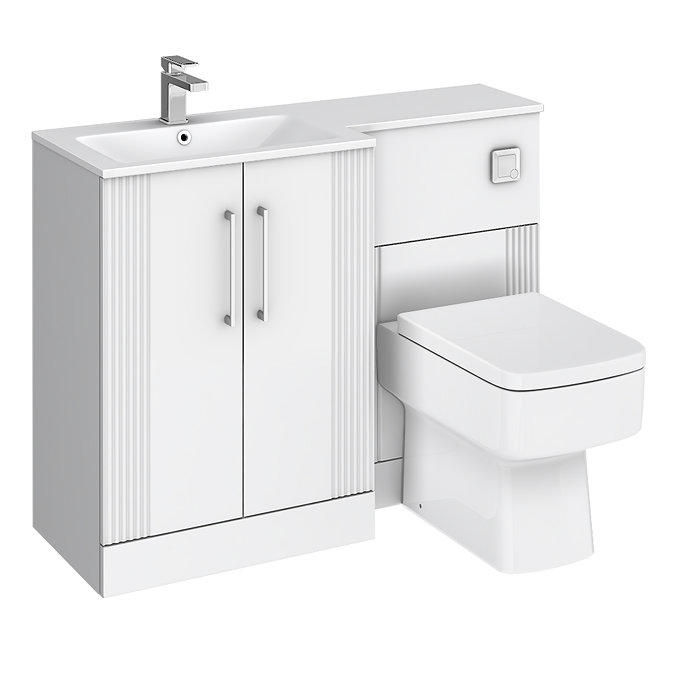 Roxbury Deco Fluted 1100mm White Combination Unit with Matt White Stone Basin, Square Pan & Chrome Flush