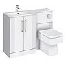 Roxbury Deco Fluted 1100mm White Combination Unit with Matt White Stone Basin, Square Pan & Chrome Flush