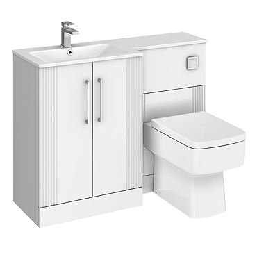 Roxbury Deco Fluted 1100mm White Combination Unit with Matt White Stone Basin, Square Pan & Chrome Flush