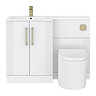 Roxbury Deco Fluted 1100mm White Combination Unit with White Stone Basin - Brushed Brass Handles & Flush, Square Pan