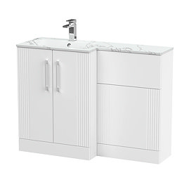 Roxbury Deco Fluted 1100 White Bathroom Combination Suite Unit with Carrera Marble Basin