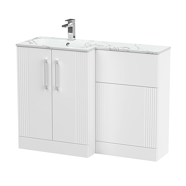 Roxbury Deco Fluted 1100 White Bathroom Combination Suite Unit with Carrera Marble Basin