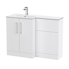 Roxbury Deco Fluted 1100 White Bathroom Combination Suite Unit with Matt White Stone Basin