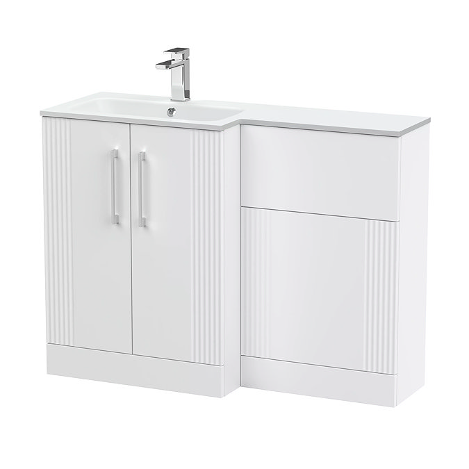 Roxbury Deco Fluted 1100 White Bathroom Combination Suite Unit with Matt White Stone Basin