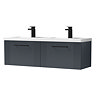 Roxbury Deco Fluted 1200mm Anthracite Grey Double Basin Vanity Unit - 2 Drawer Unit with Matt Black Handles