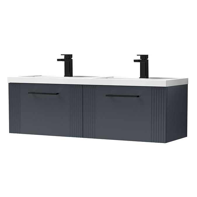 Roxbury Deco Fluted 1200mm Grey Anthracite Double Basin Vanity Unit - 2-Drawer Unit with Matt Black Handles