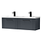 Roxbury Deco Fluted 1200mm Grey Anthracite Double Basin Vanity Unit - 2-Drawer Unit with Matt Black Handles