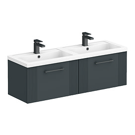 Roxbury Deco Fluted 1200mm Anthracite Grey Double Basin Vanity Unit - 2 Drawer Unit with Matt Black Handles