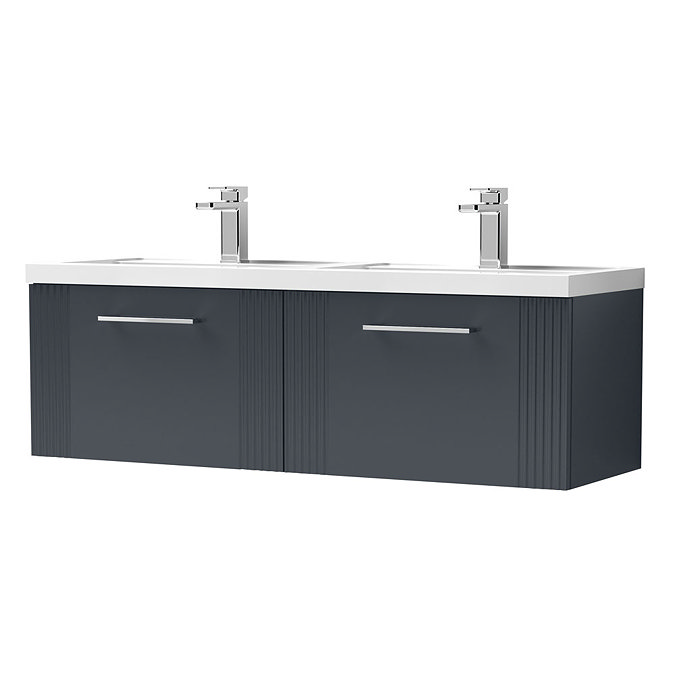 Roxbury Deco Fluted 1200mm Anthracite Grey Double Basin Vanity Unit - 2 Drawer Unit with Chrome Handles