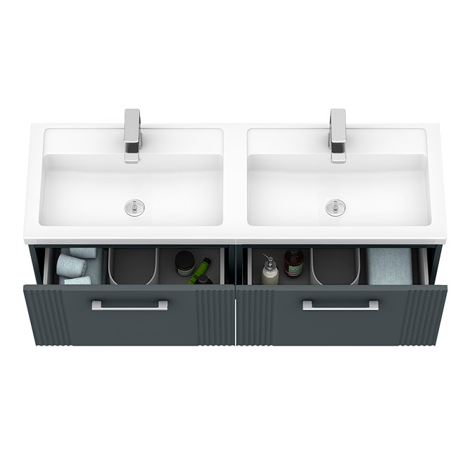 Roxbury Deco Fluted 1200mm Anthracite Grey Double Basin Vanity Unit - 2 Drawer Unit with Chrome Handles