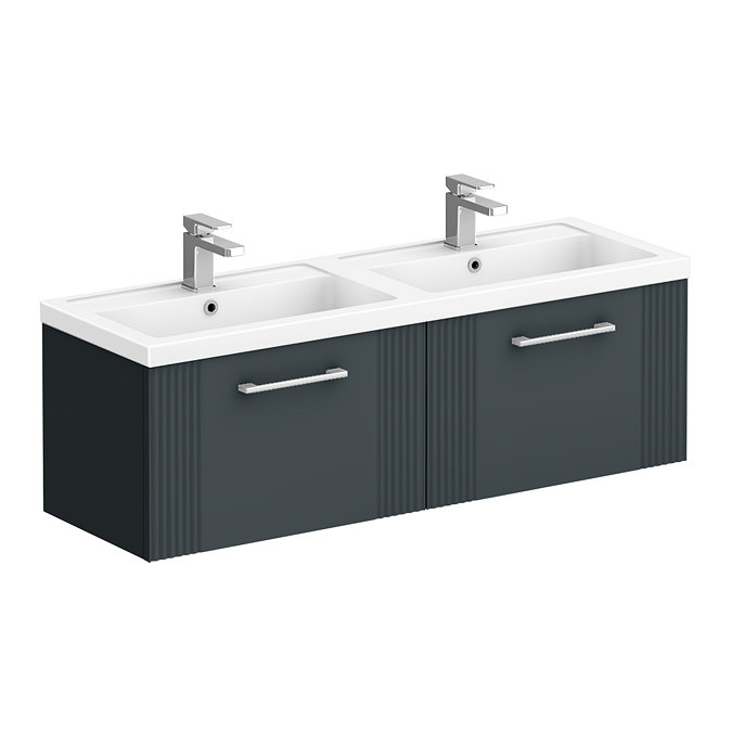 Roxbury Deco Fluted 1200mm Anthracite Grey Double Basin Vanity Unit - 2 Drawer Unit with Chrome Handles