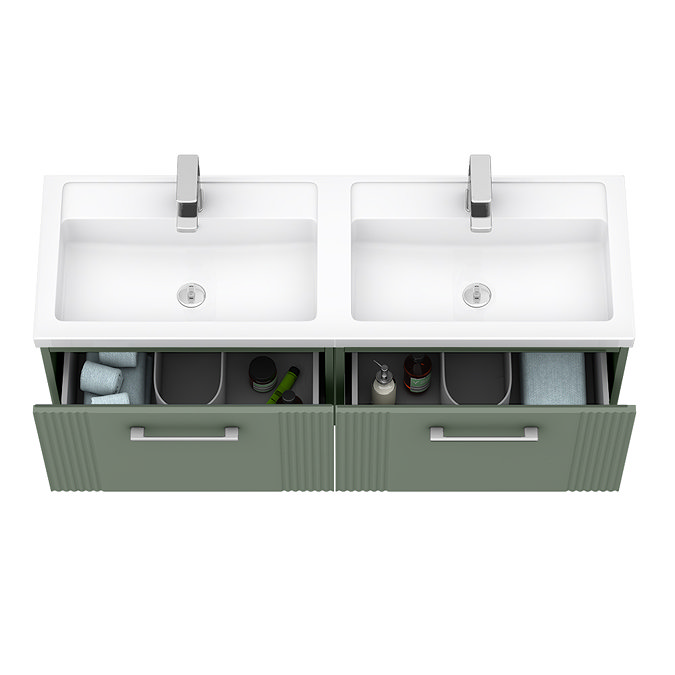 Roxbury Deco Fluted 1200mm Green Double Basin Vanity Unit - 2 Drawer Unit with Chrome Handles