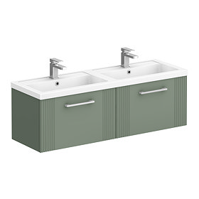 Roxbury Deco Fluted 1200mm Green Double Basin Vanity Unit - 2 Drawer Unit with Chrome Handles