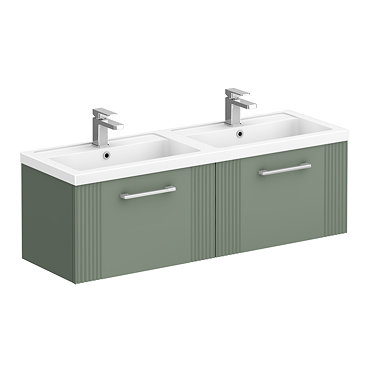 Roxbury Deco Fluted 1200mm Green Double Basin Vanity Unit - 2 Drawer Unit with Chrome Handles