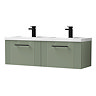 Roxbury Deco Fluted 1200mm Green Double Basin Vanity Unit - 2 Drawer Unit with Matt Black Handles