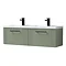 Roxbury Deco Fluted 1200mm Green Double Basin Vanity Unit - 2 Drawer Unit with Matt Black Handles