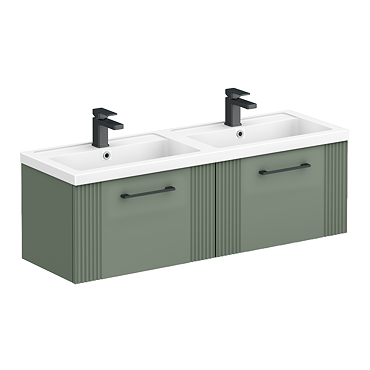Roxbury Deco Fluted 1200mm Green Double Basin Vanity Unit - 2-Drawer Unit with Matt Black Handles