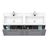 Roxbury Deco Fluted 1200mm Grey Double Basin Vanity Unit - 2-Drawer Unit with Chrome Handles
