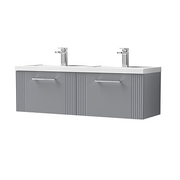 Roxbury Deco Fluted 1200mm Grey Double Basin Vanity Unit - 2-Drawer Unit with Chrome Handles