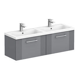 Roxbury Deco Fluted 1200mm Grey Double Basin Vanity Unit - 2-Drawer Unit with Chrome Handles