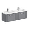 Roxbury Deco Fluted 1200mm Grey Double Basin Vanity Unit - 2-Drawer Unit with Chrome Handles