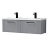 Roxbury Deco Fluted 1200mm Grey Double Basin Vanity Unit - 2 Drawer Unit with Matt Black Handles