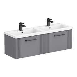 Roxbury Deco Fluted 1200mm Grey Double Basin Vanity Unit - 2 Drawer Unit with Matt Black Handles