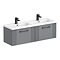 Roxbury Deco Fluted 1200mm Grey Double Basin Vanity Unit - 2 Drawer Unit with Matt Black Handles