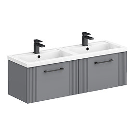 Roxbury Deco Fluted 1200mm Grey Double Basin Vanity Unit - 2 Drawer Unit with Matt Black Handles